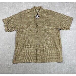 Tori Richard Shirt Mens Large Brown Green Cotton Lawn Hawaiian Aloha Made USA